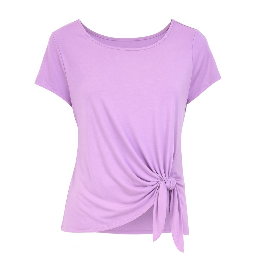 ON·34TH Lilac Ballet Wrap Modal Blend‎ Top Large Career Office Purple Blouse Tie